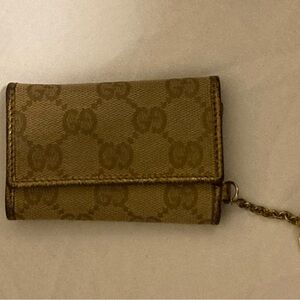 Gucci Brown GG Canvas Key & Card Holder with Chain